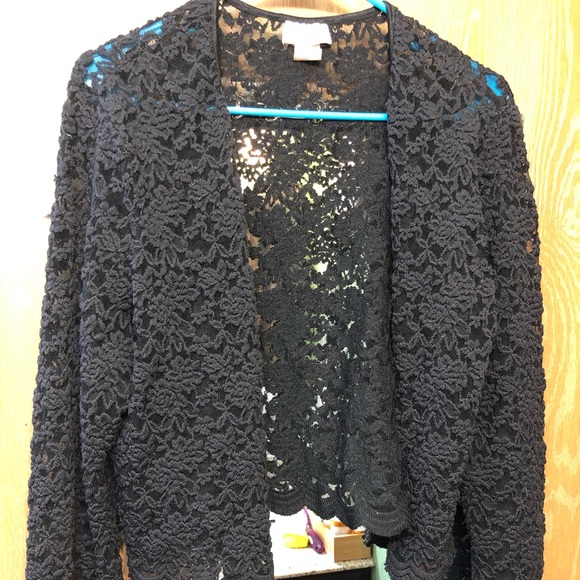 Black Knit Cardigan with Floral Design - Picture 2 of 3